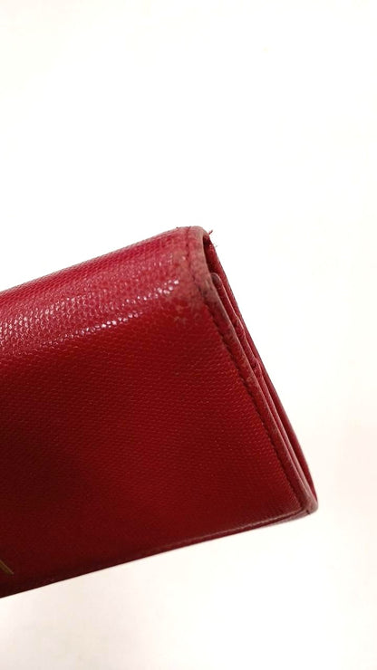 FENDI Long Wallet Bifold Red Leather Logo Gold Hardware 19cm 7.5in Womens