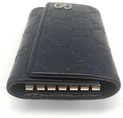 GUCCI Guccissima Key Case Holder 6-Ring Navy Blue Leather GG Logo Authentic