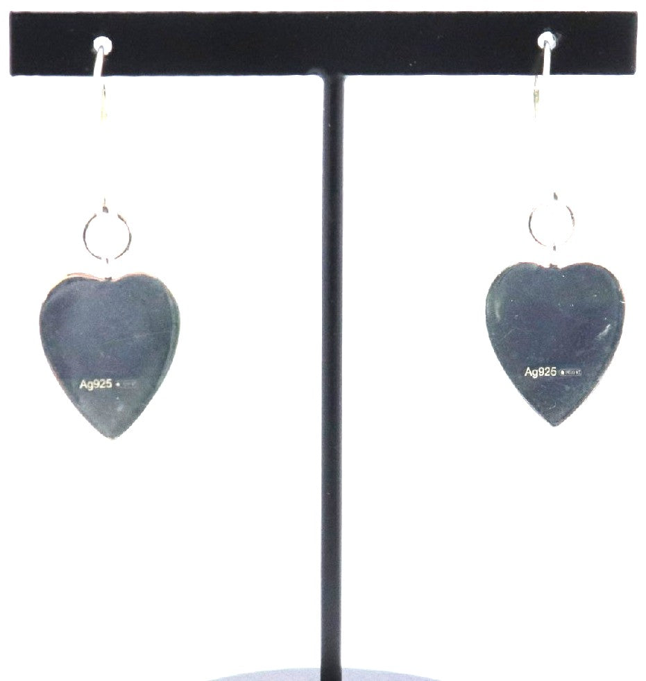 GUCCI Heart Tag Drop Earrings Silver 925 Dangle Hook Authentic Italy Japan Used