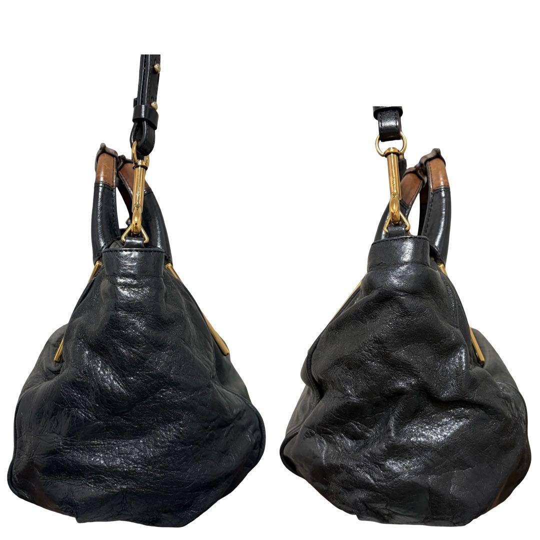 Chloe Ethel 2way Tote Bag Black Leather Gold Square Hardware Shoulder Handbag
