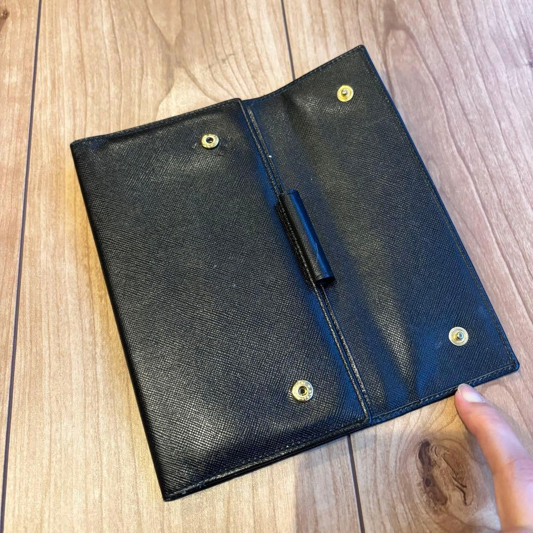 PRADA Saffiano Leather Notebook Cover Planner Case Black Gold HW 10.5x18cm