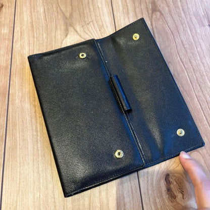 PRADA Saffiano Leather Notebook Cover Planner Case Black Gold HW 10.5x18cm