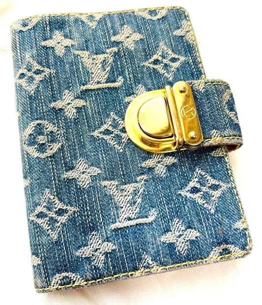 Louis Vuitton Agenda PM Monogram Denim Ring Planner Cover Blue Gold HW Spain