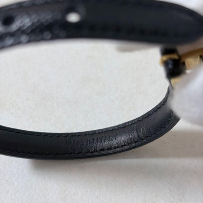 Prada Saffiano Black Leather Gold Hardware Bracelet Bangle Size M