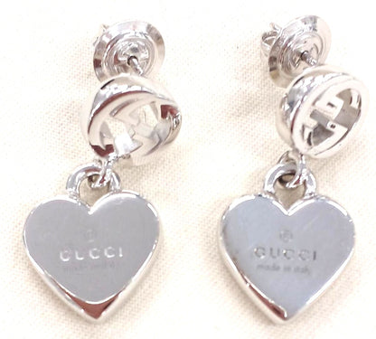 GUCCI Interlocking G Heart Drop Earrings Silver 925 Authentic Italy Made Used