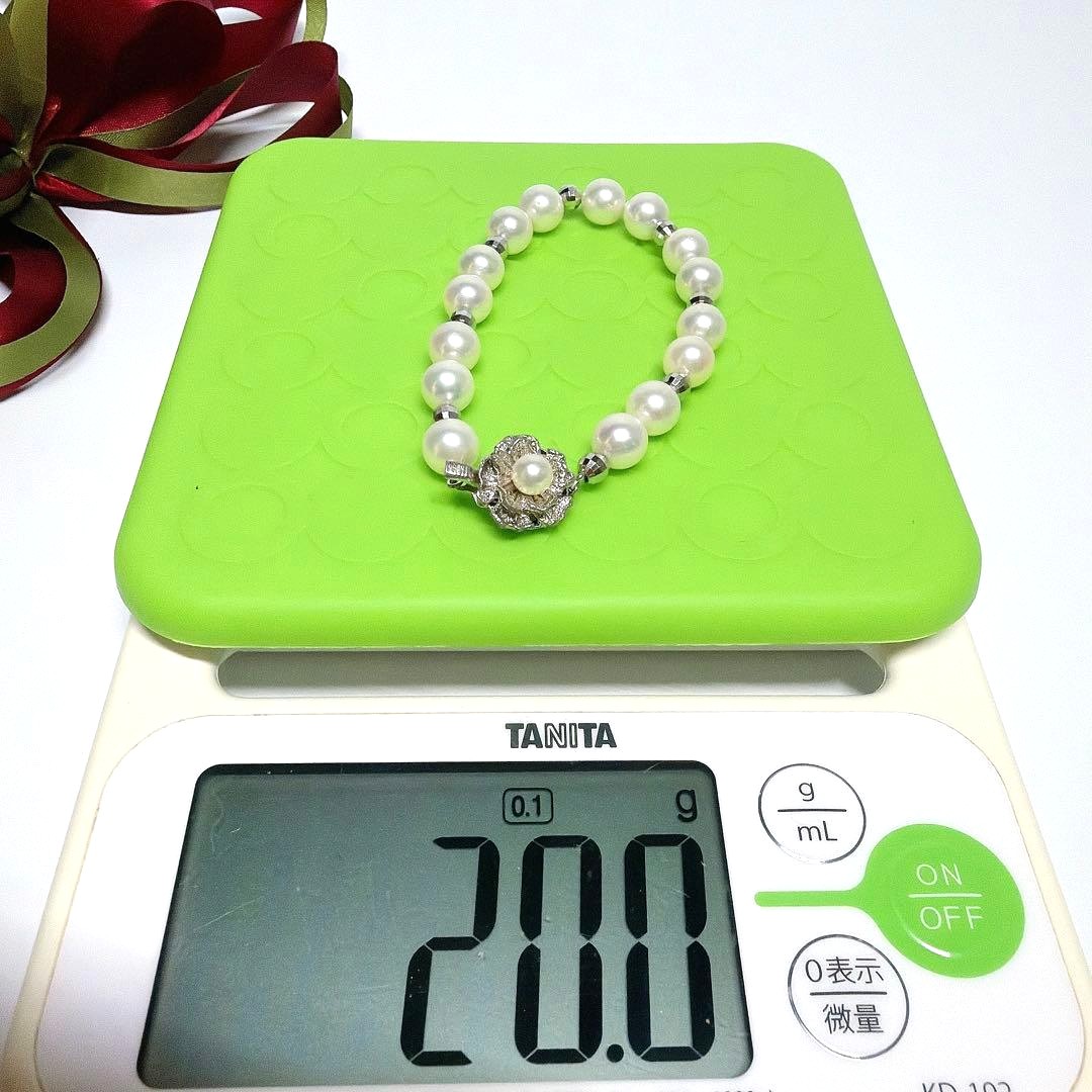 Akoya Pearl Silver Bracelet White 8.6-8.8mm Diamond-Cut Beads Elegant Japan