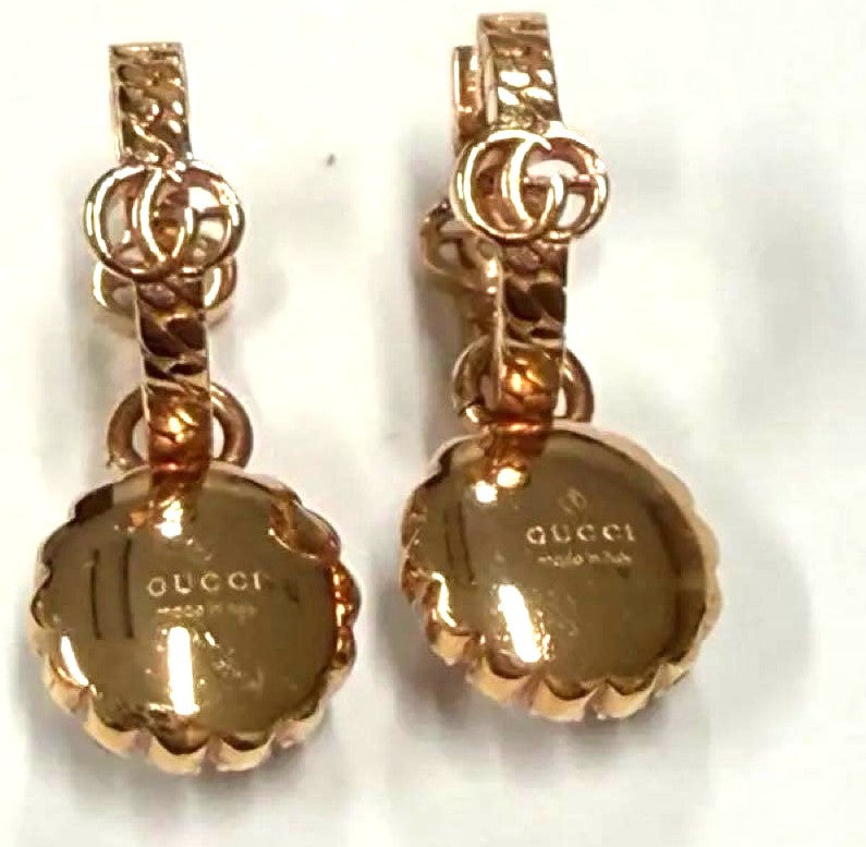 GUCCI Double G Flower Hoop Earrings Pink Gold Pearl Rhinestone 2.3cm Japan