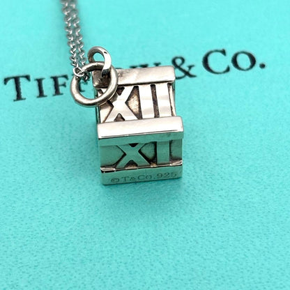 Tiffany & Co. Atlas Cube Pendant Top Silver 925 Roman Numeral Used