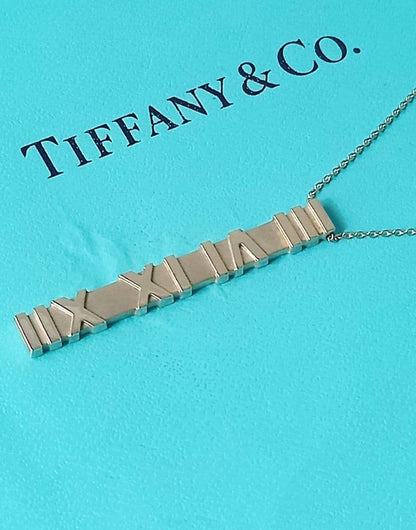 Tiffany & Co Atlas Bar Pendant Necklace Sterling Silver 925 1.9x0.2in Authentic