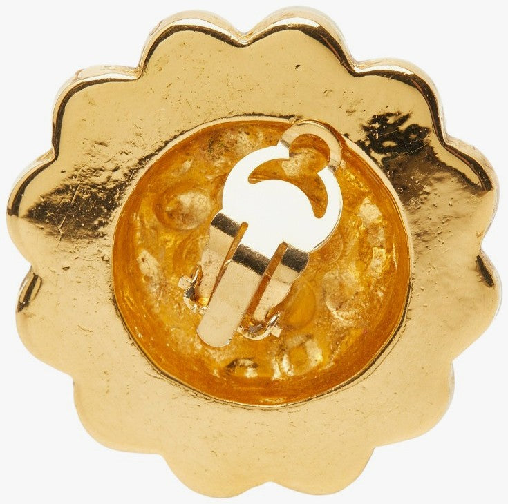 CHANEL CC Logo Matelasse Faux Pearl Clip-On Earring Gold Tone Vintage 42mm Used