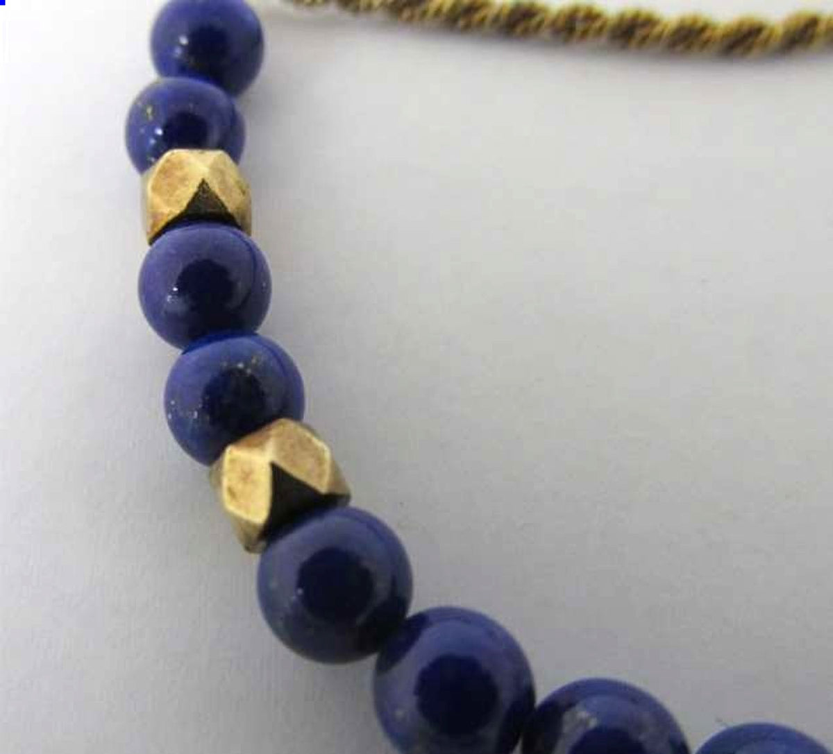 4C Sterling Silver Bracelet Lapis Lazuli Beads Gold Tone Twisted Chain Heart