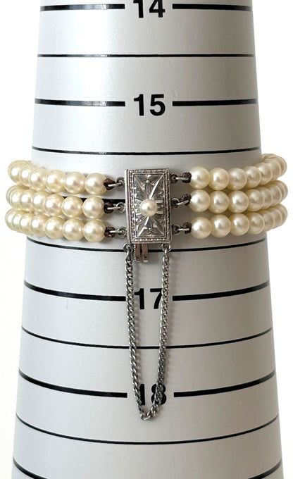 Mikimoto Silver Pearl Bracelet 3-Strand Cream 5.0mm Pearls 16cm(6.3in)