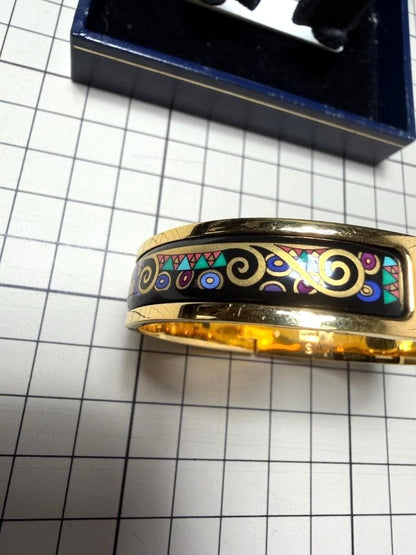 MICHAELA FREY WIEN Enamel Bangle Bracelet Gold Tone Black Vienna Austria Used