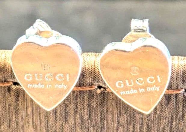 GUCCI Heart Stud Earrings Silver 925 Pair Authentic Used Italy