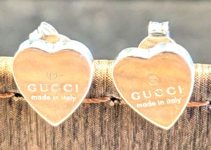 GUCCI Heart Stud Earrings Silver 925 Pair Authentic Used Italy