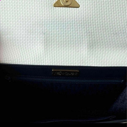 YSL Yves Saint Laurent Clutch Bag White Black Logo Plate Triangle Vintage