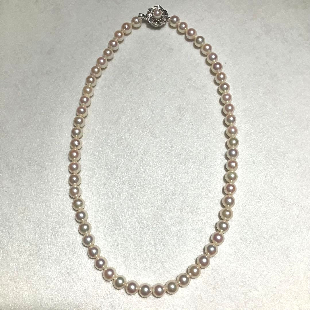 Akoya Pearl Necklace White 7.0-7.5mm Silver Flower Clasp 42cm 16.5in Japan