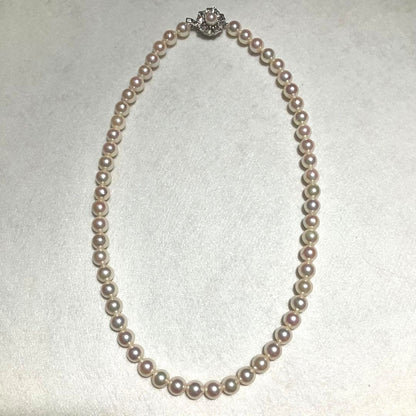 Akoya Pearl Necklace White 7.0-7.5mm Silver Flower Clasp 42cm 16.5in Japan