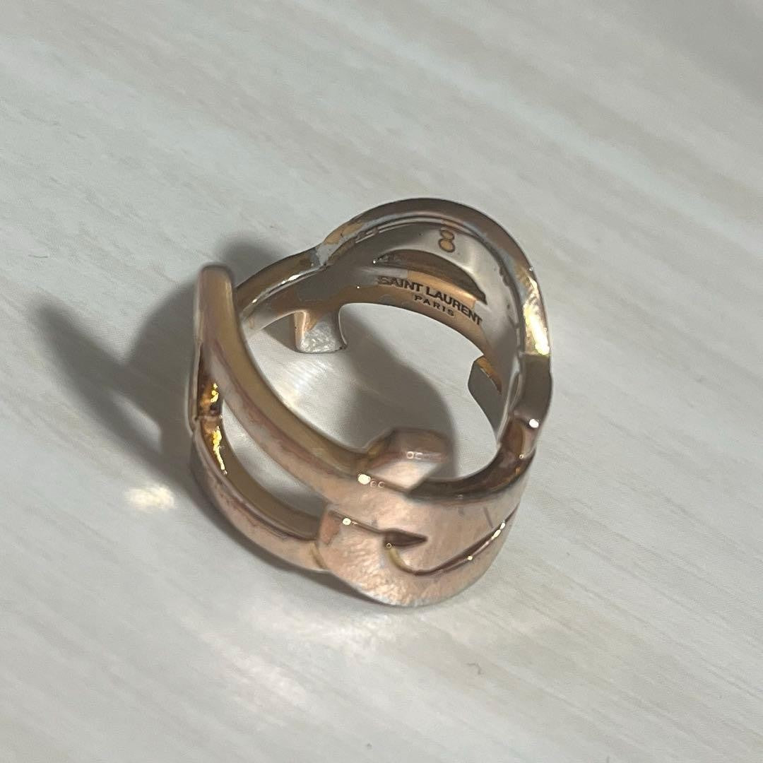 Saint Laurent Pink Gold Tone Metal Cassandra Ring Size 8 EU 57