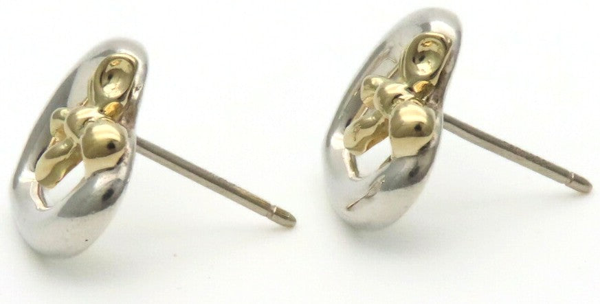 Tiffany & Co Heart Ribbon Earrings Silver 925 18K Gold Combo Studs 11mm Auth