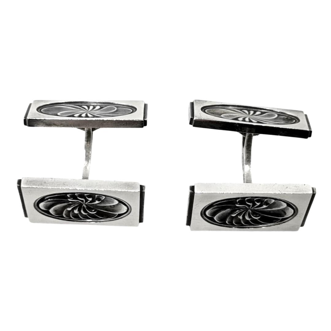 Georg Jensen Cufflinks Sterling Silver 925 Rectangle Swirl Design Mens Denmark