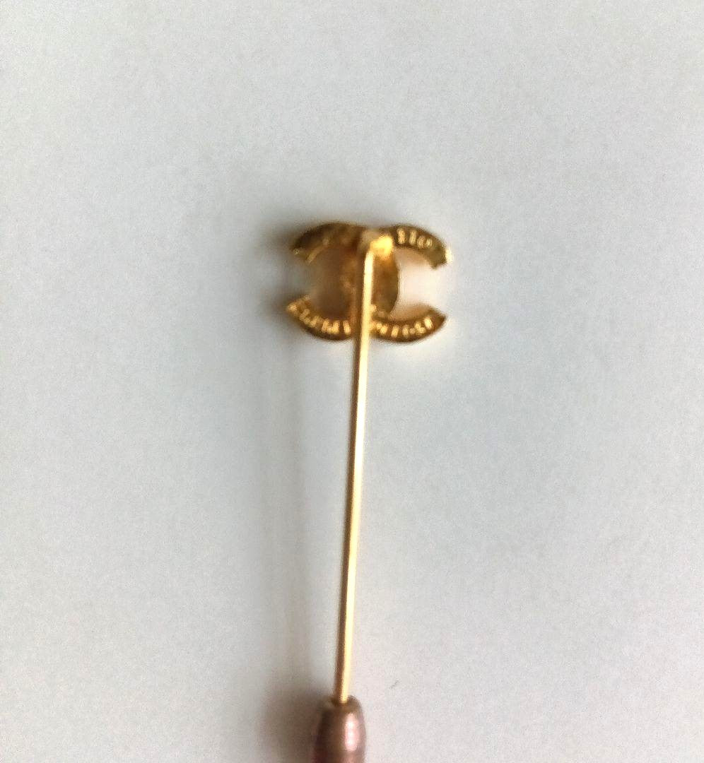 CHANEL CC Logo Gold Tone Stick Pin Brooch Lapel Hat Pin 5.5cm(2.2in) Authentic