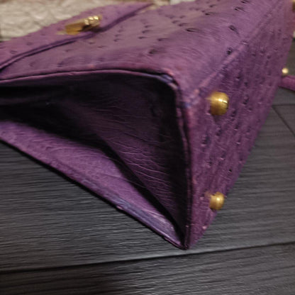 Vintage ENRIQUE LOEWE KNAPPE Purple Ostrich Leather Shoulder Bag Gold Hardware