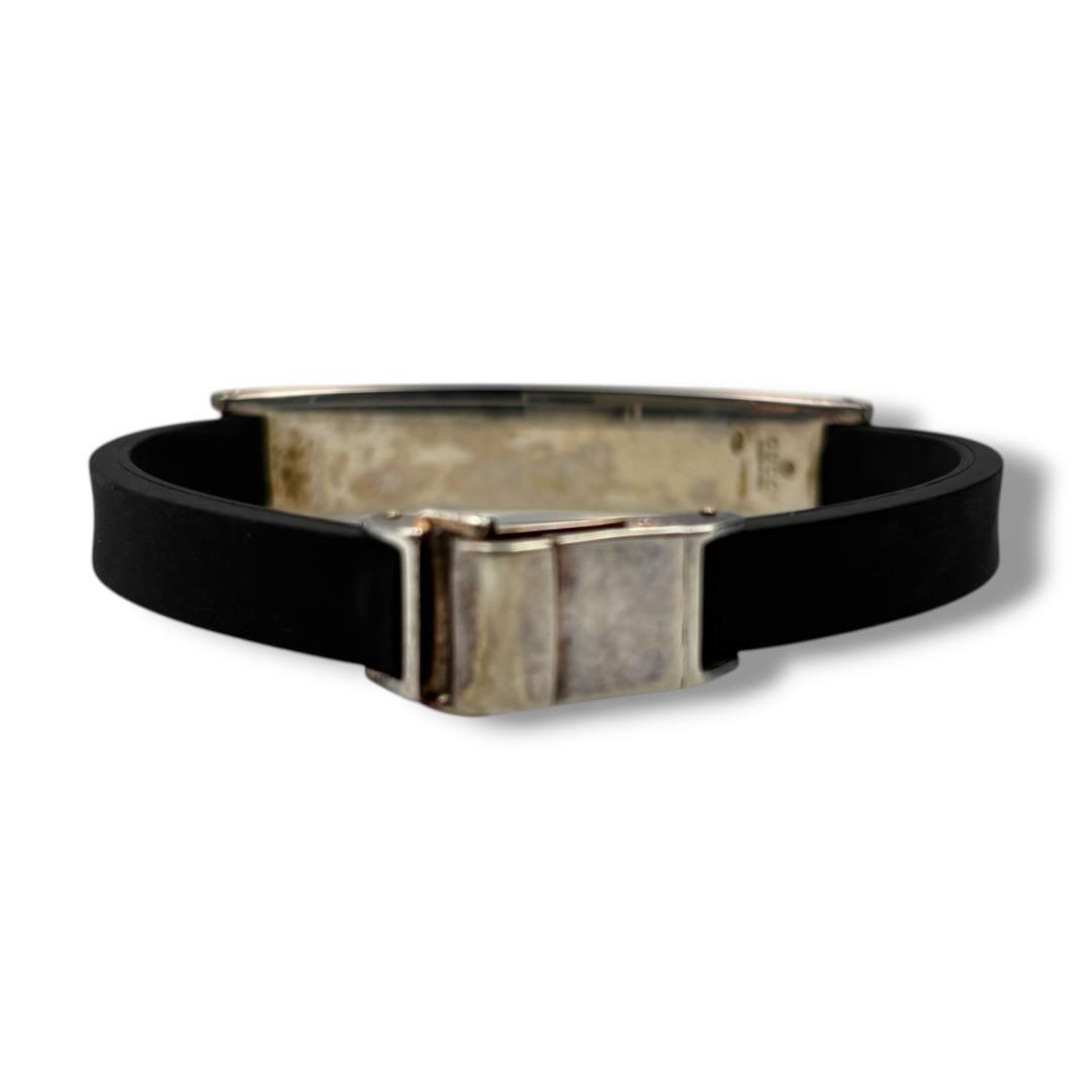 Gucci Rubber Sterling Silver 925 Plate ID Bracelet Bangle 18cm 7.1in