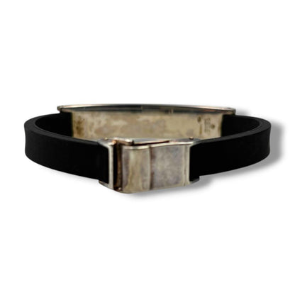 Gucci Rubber Sterling Silver 925 Plate ID Bracelet Bangle 18cm 7.1in