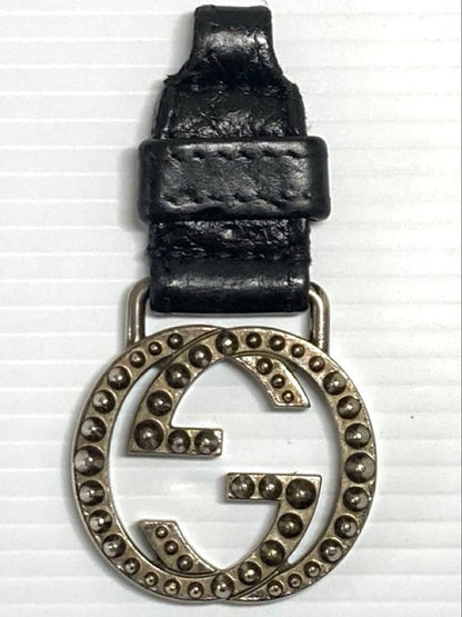 Gucci Auth Interlocking GG Logo Black Leather Keychain Key Ring Silver Used