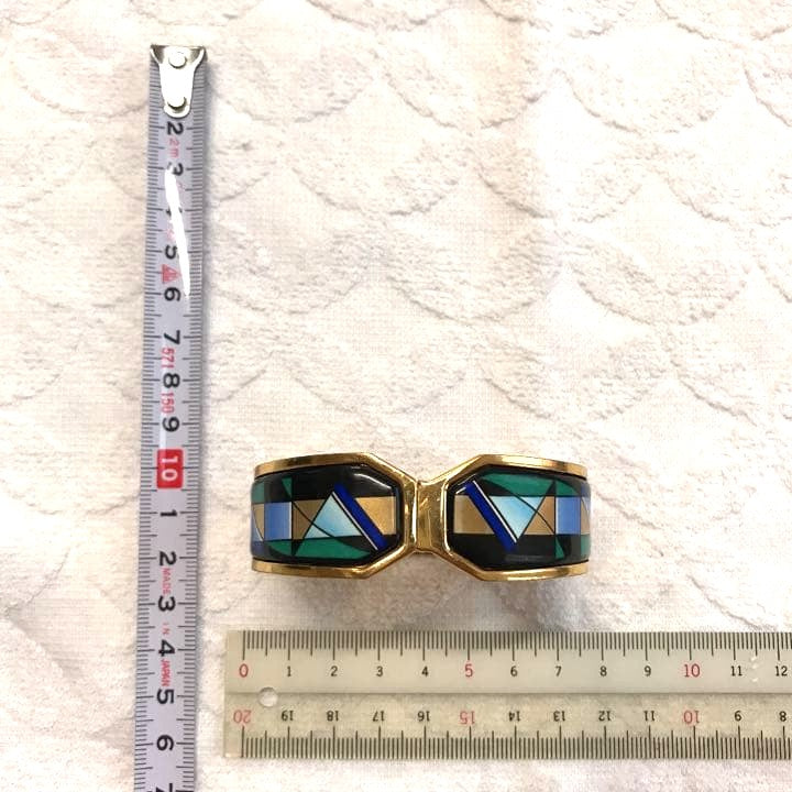 Michaela Frey Wien Austria Enamel Mosaic Cuff Bracelet Gold Tone Geometric VTG