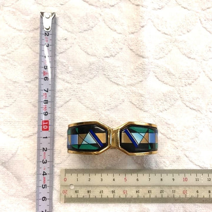 Michaela Frey Wien Austria Enamel Mosaic Cuff Bracelet Gold Tone Geometric VTG