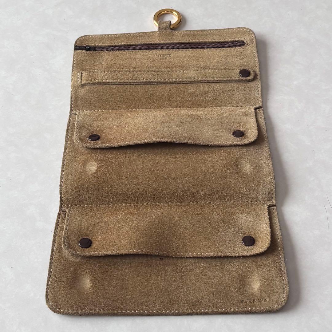 Loewe Anagram Suede Accessory Pouch Engraved Ring Travel Jewelry Pouch