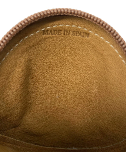 LOEWE Anagram Logo Round Coin Case Purse Brown Suede Leather Zip Vintage