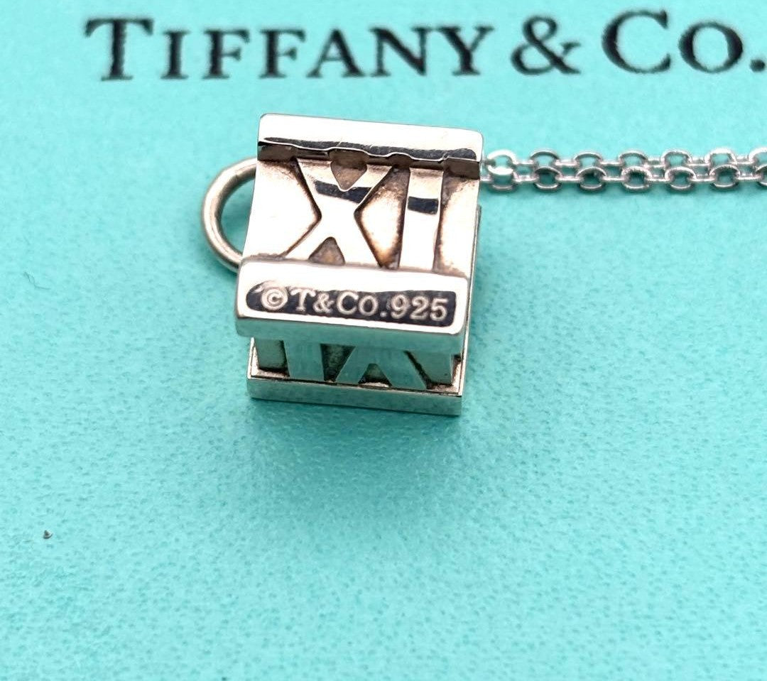 Tiffany & Co. Atlas Cube Pendant Top Silver 925 Roman Numeral Used