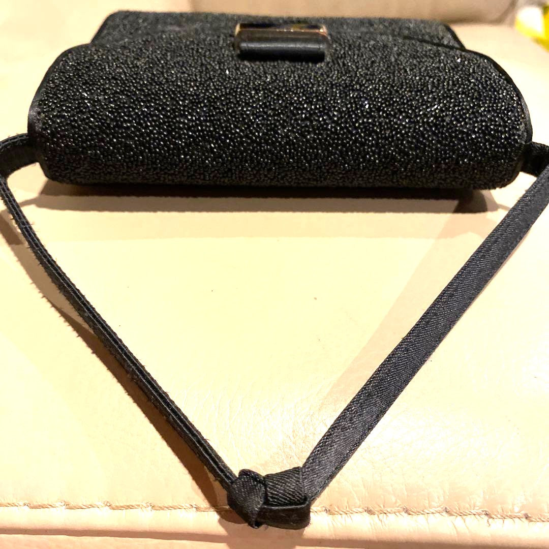 Emporio Armani Black Glitter Satin Mini Evening Bag Handbag Silver HW 5.5x5.5in
