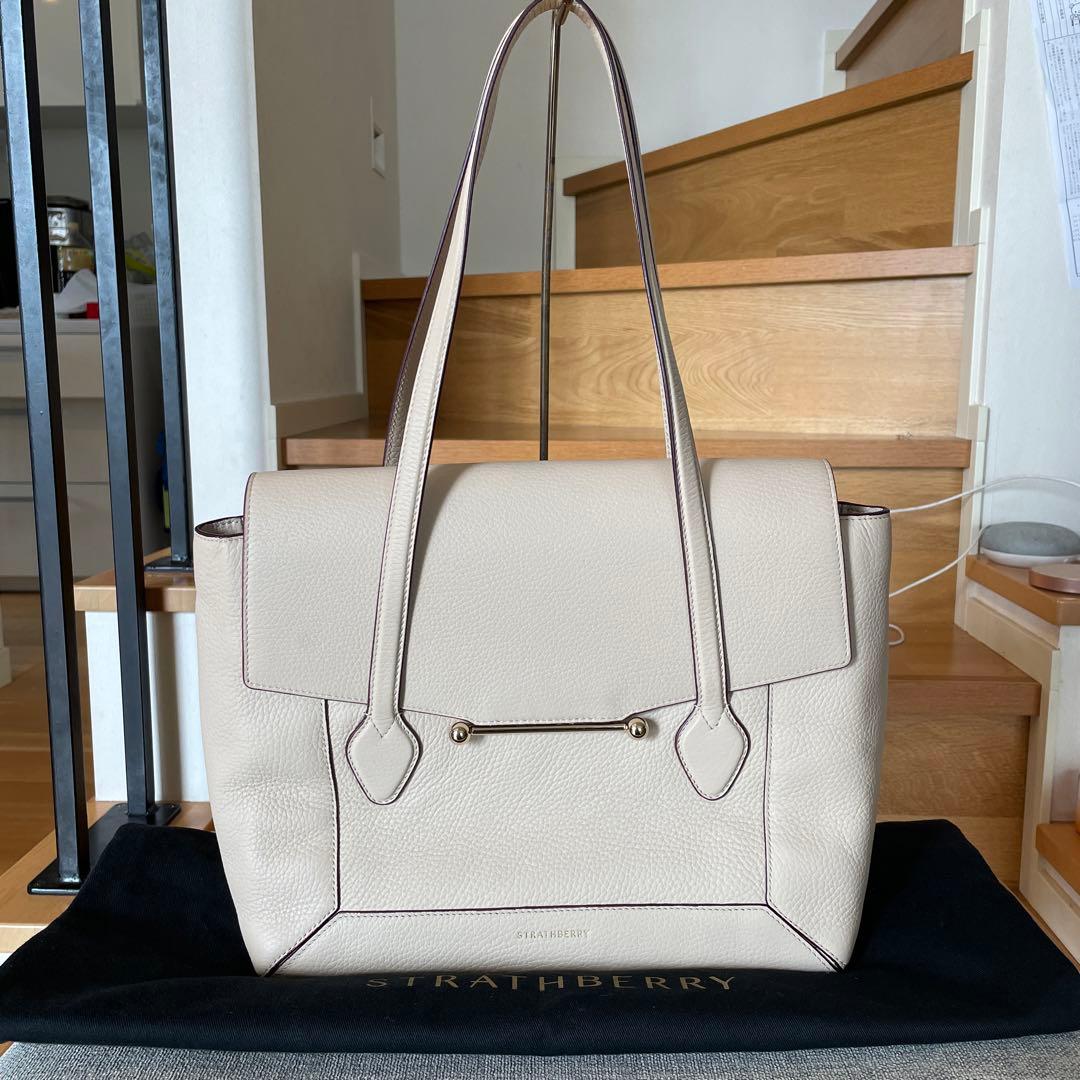 Strathberry Mosaic Tote Bag Cream Leather Gold Hardware Shoulder Bag w/ Dust Bag