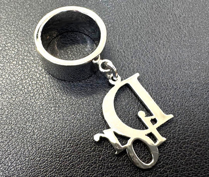 Christian Dior Logo Charm Ring Silver-Tone Metal Wide Band US4 EU47 Vintage AUTH