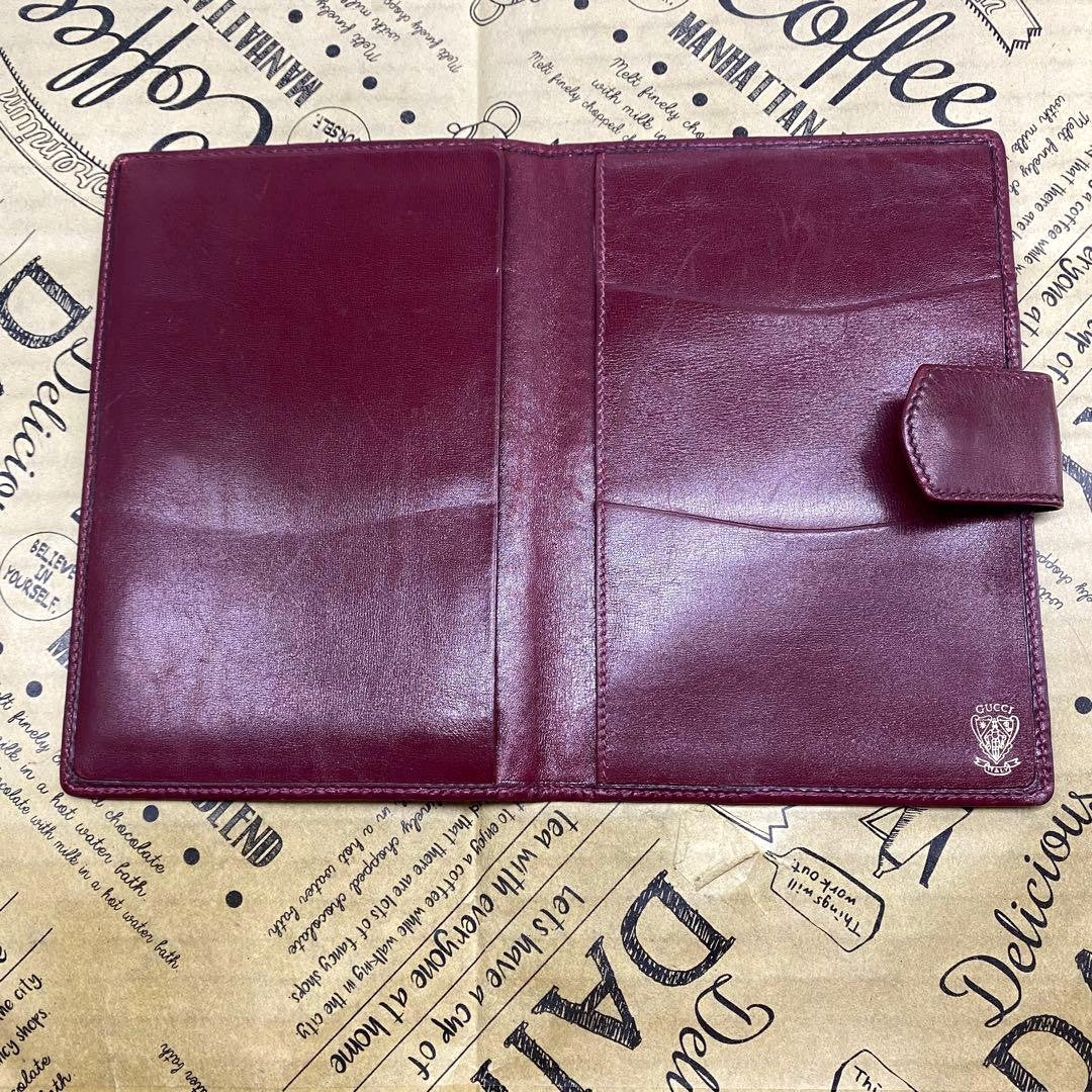 GUCCI Notebook Cover Vintage GG Canvas Business Planner Bordeaux Leather