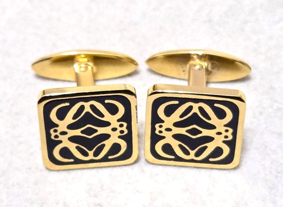 Loewe Anagram Gold Tone Metal Square Cufflinks Gold/Black