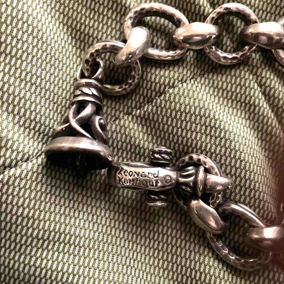 Leonard Kamhout Silver 925 Chain Link Bracelet Hammered Toggle Clasp 109g Used