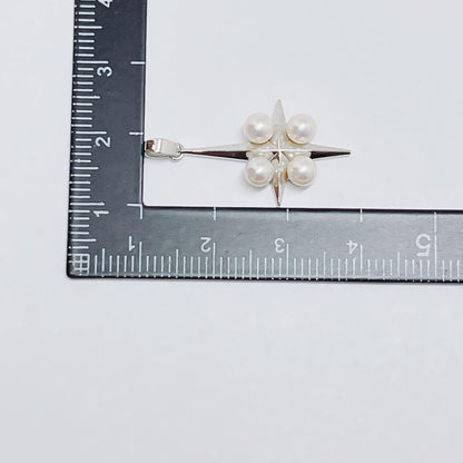 Mikimoto Genuine Baby Pearl Cross Star Faith Pendant Top 925 Silver 3.8-4.0mm