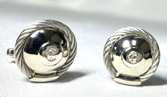 PHILIPPE CHARRIOL Cable Wire C Logo Oval Cufflinks Large Silver Tone 2.2cm
