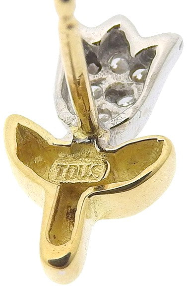 TOUS Tulip Motif Diamond Stud Earrings K18YG 18K Yellow Gold White Gold Mint