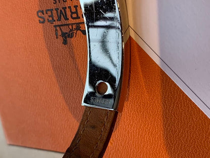 Hermes Pousse Pousse Silver Tone Metal Brique Leather Bracelet Adjustable