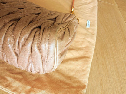 Miu Miu Matelasse Shoulder Bag Pink Beige Leather Gold Chain Padlock Authentic