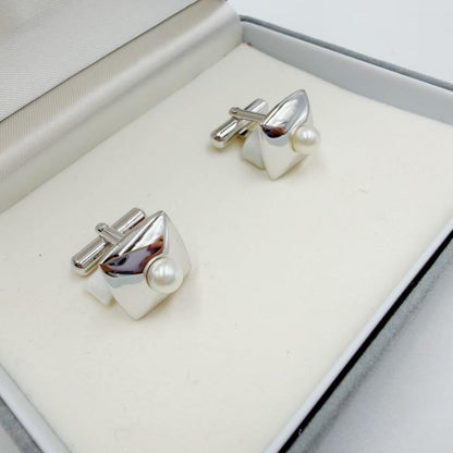 MIKIMOTO Pearl Silver Cufflinks Men Formal Accessories w/ Box Authentic Japan