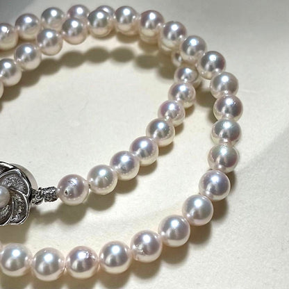 Akoya Pearl Necklace White 7.0mm Silver Flower Clasp 39cm 15.4in Japan