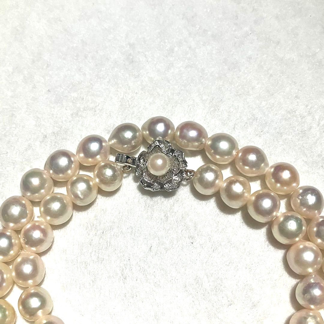 Akoya Pearl Necklace 8.0-8.5mm White High Luster Silver Flower Clasp 17.9in