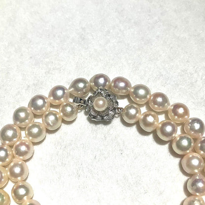Akoya Pearl Necklace 8.0-8.5mm White High Luster Silver Flower Clasp 17.9in